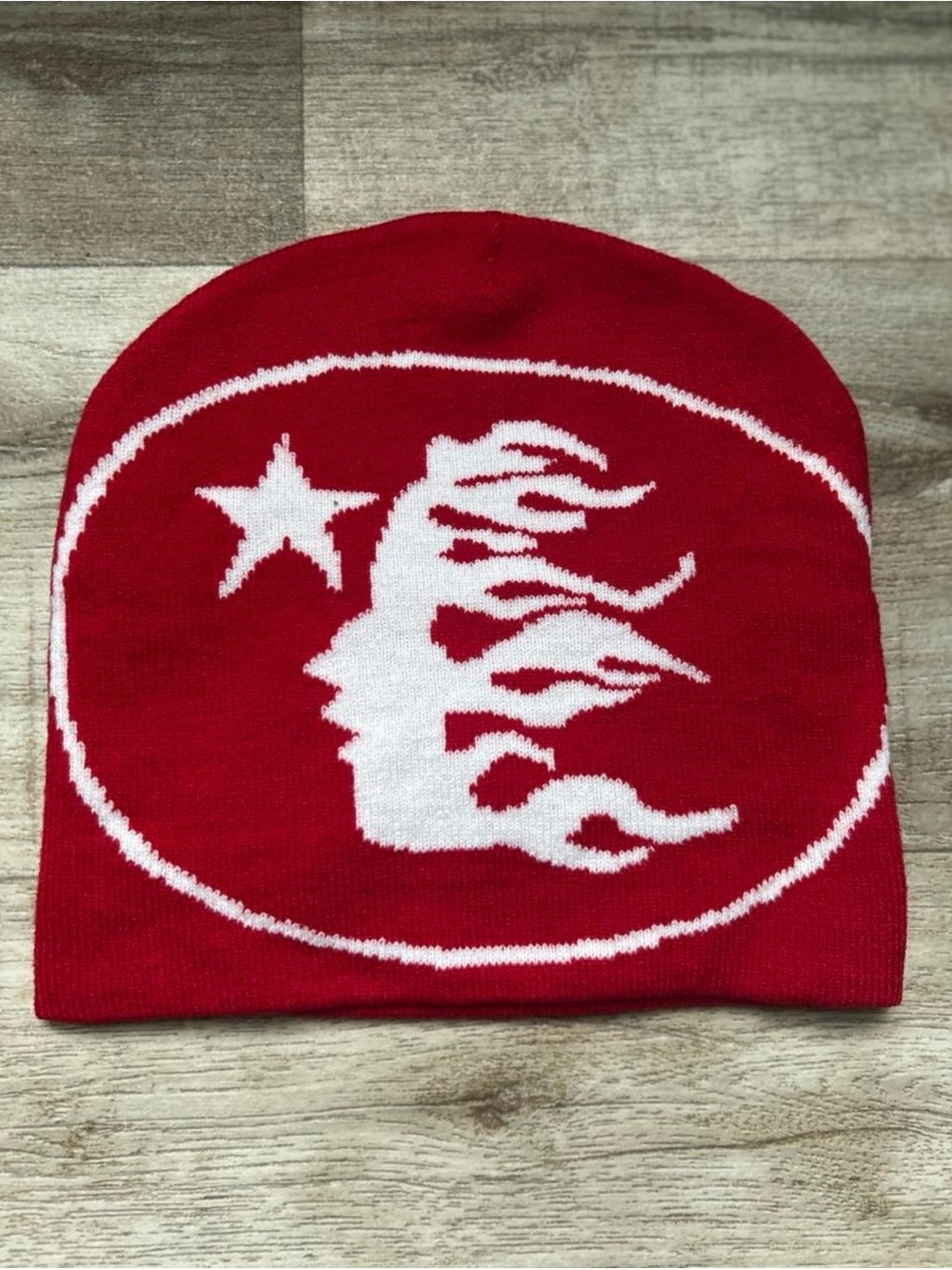 Source Unknown Red and White Flame Beanie